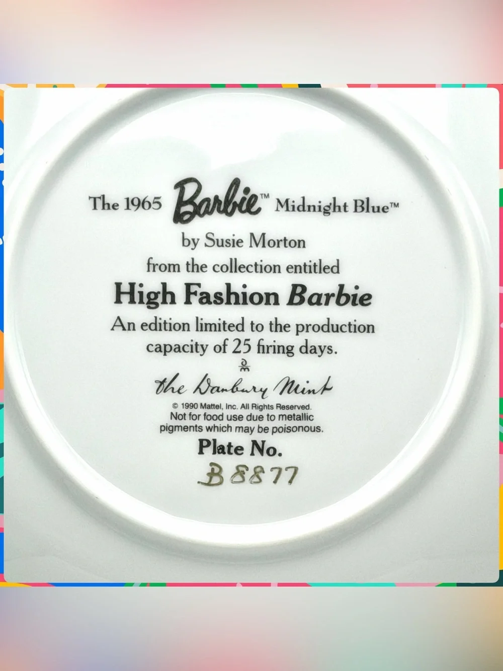 Vintage ‘90s BARBIE Midnight Blue Collectible Plate Danbury Mint Limited Edition